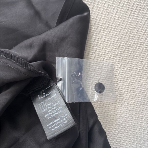 Lulus Distinctive Charm Black Satin Asymmetrical Midi Dress Size Medium Formal - Picture 8 of 9